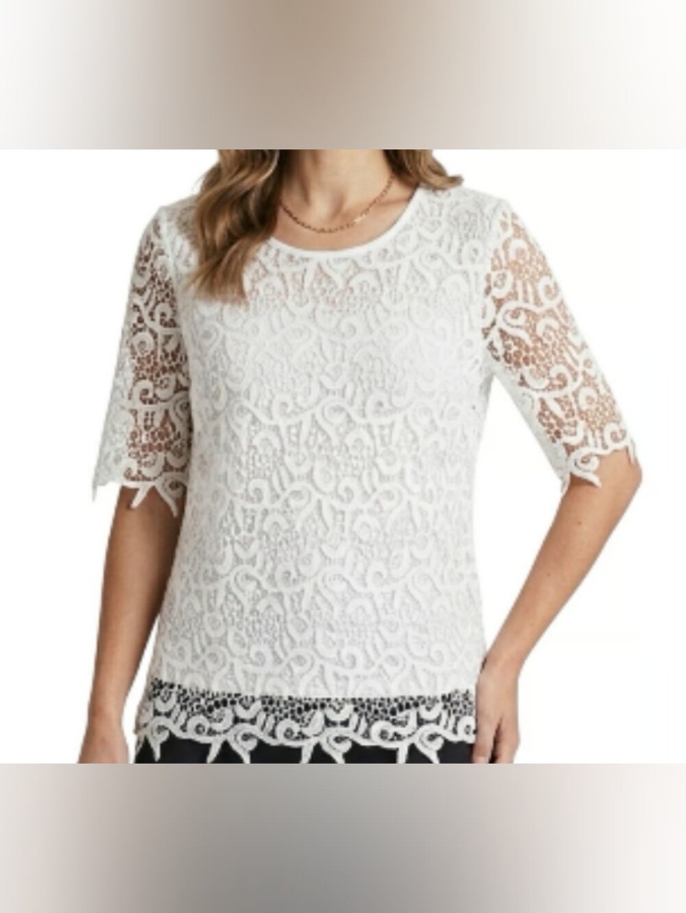 Philosophy Women’s White Lace Overlay Short Sleeve Top Size M